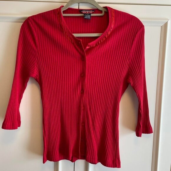 Vintage Mac & Jac Red 3/4 Sleeve Button-Up Cardigan - M - Picture 3 of 11